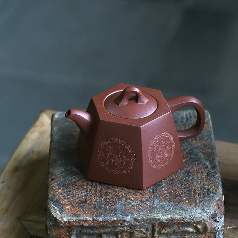 undressed ore pure manual recommended Huang Longshan red one dragon six-party well bar pot of 250 cc of antiquity