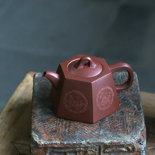 undressed ore pure manual recommended Huang Longshan red one dragon six-party well bar pot of 250 cc of antiquity