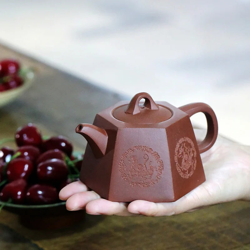 undressed ore pure manual recommended Huang Longshan red one dragon six-party well bar pot of 250 cc of antiquity