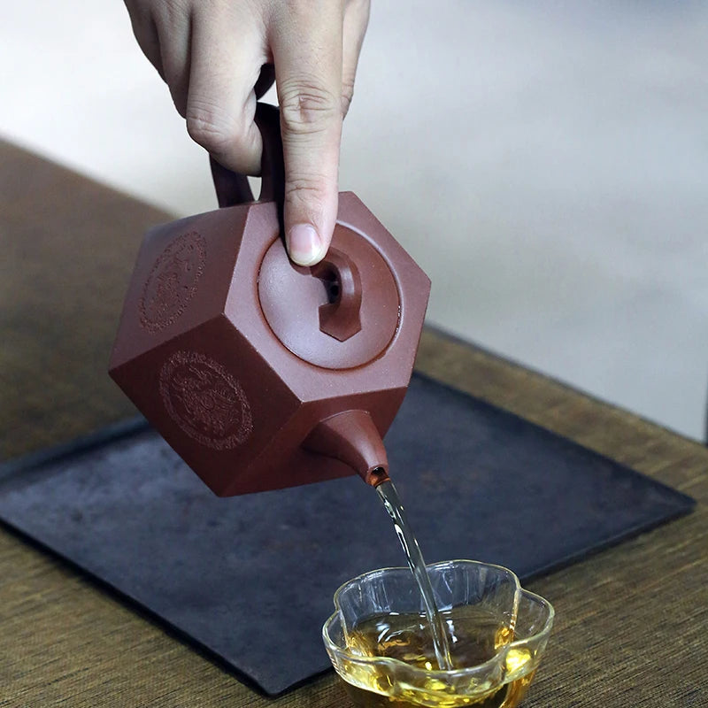 undressed ore pure manual recommended Huang Longshan red one dragon six-party well bar pot of 250 cc of antiquity