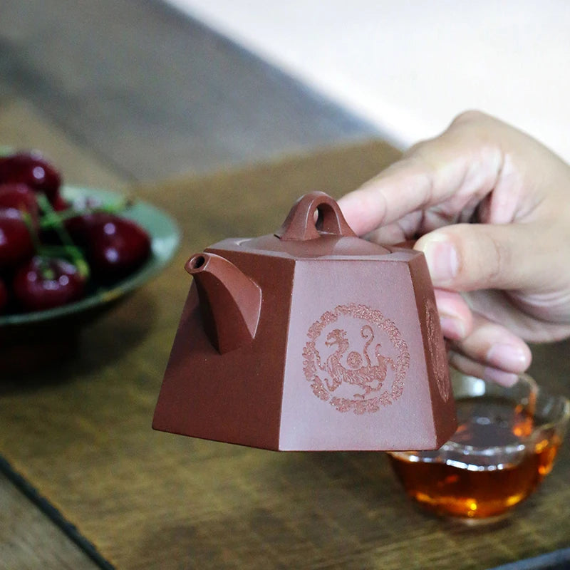 undressed ore pure manual recommended Huang Longshan red one dragon six-party well bar pot of 250 cc of antiquity