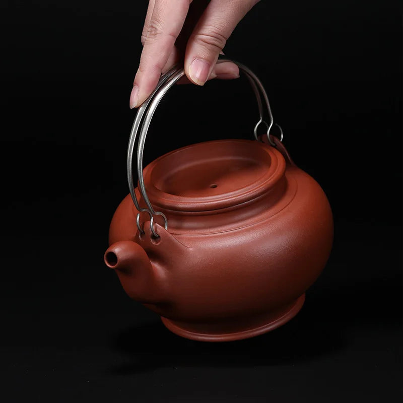 |work products] Yixing purple clay pot master pure handmade vermilion mud egg bag lifting beam, large capacity 500C