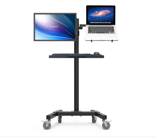 MMOOKA Dual Mount Monitor Holder + Laptop Holder PS Stand Trolley  Sit-Stand Work Station Floor Stand Moving Cart
