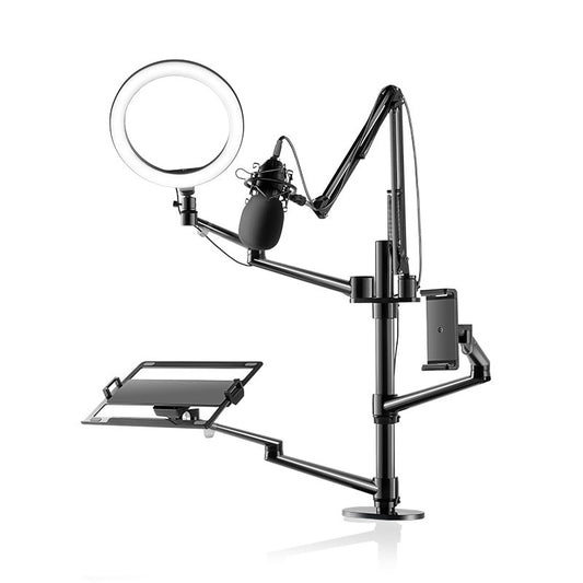 MMOOKA Selfie Desktop Live Stand Set 6-in-10&quot; LED Ring Light Microphone Mount Compatible with laptop Monitor Tablet Phone